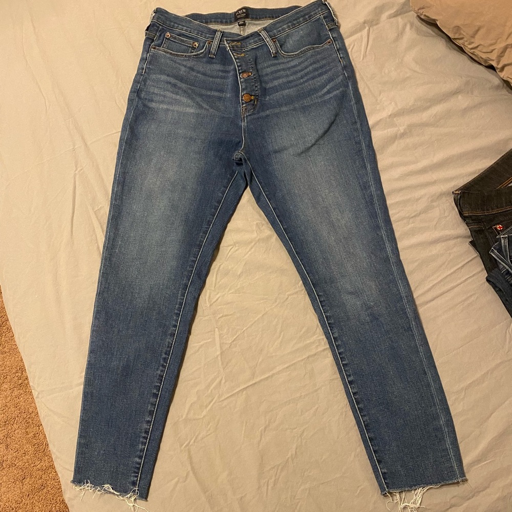 JCREW High Rise Button front Raw edge jeans